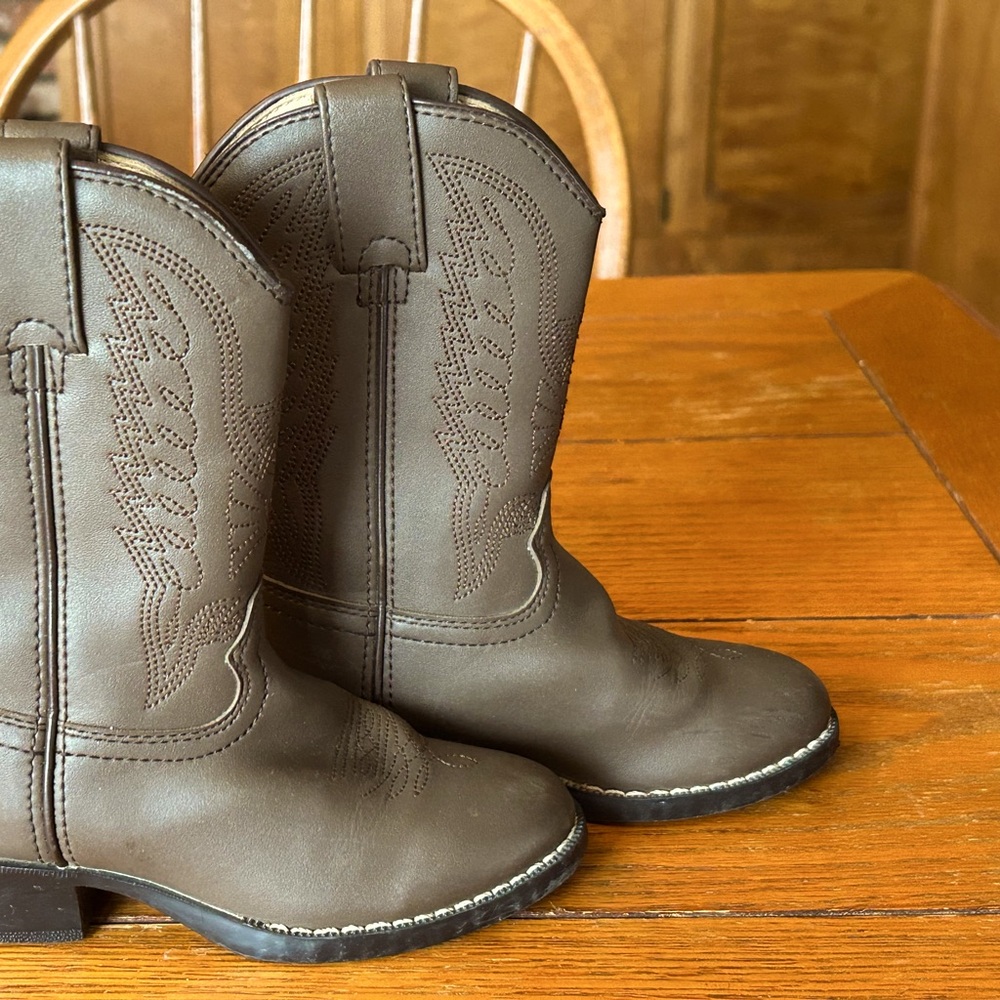 Durango Distressed Boot Tan Kids Size 1D Dark Brown Pull-on Round Toe Boots
